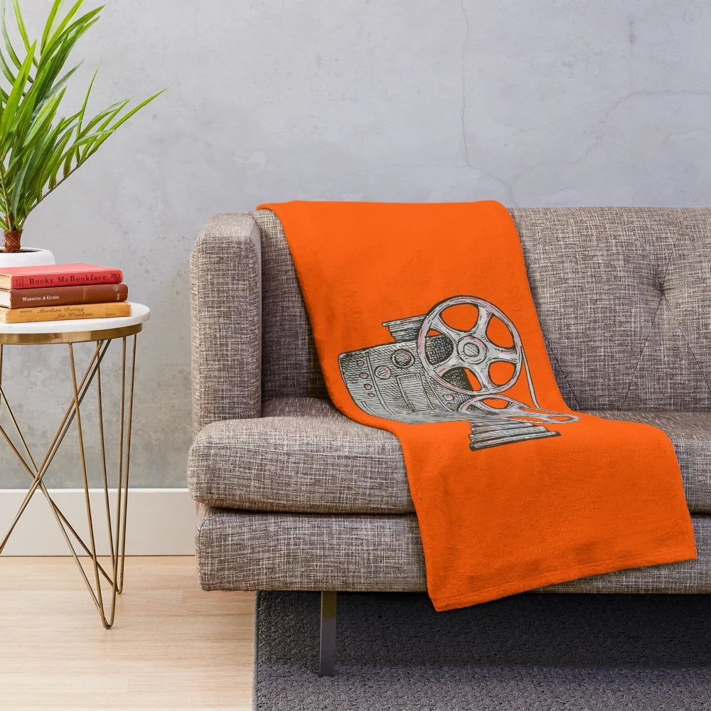 Cinema film camera plush blanket with movie camcorder illustration