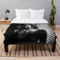 Noir-inspired plush blanket with dramatic chiaroscuro lighting and vintage cinematic aesthetic