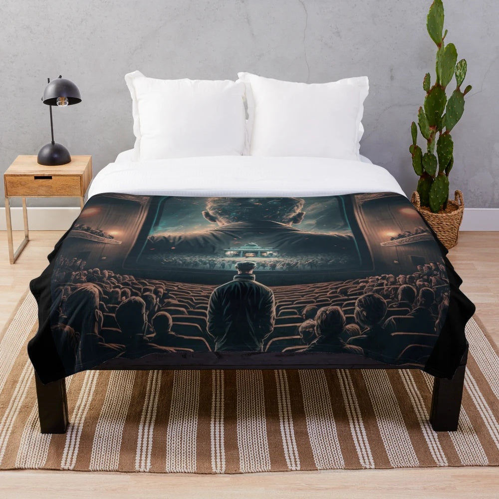 Cozy movie inspired plush blanket featuring a cinema-themed design