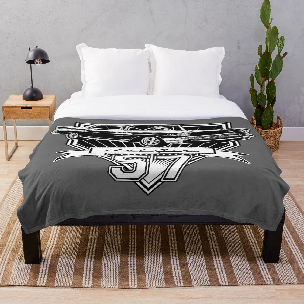 Cozy plush blanket featuring a vintage 1957 Chevy Bel Air graphic