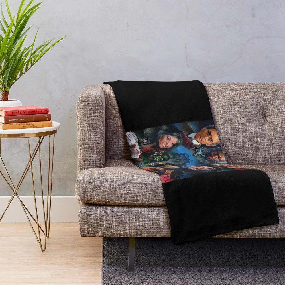 Hammer Films Plush Blanket with Dracula, Mummy, and Wolfman Designs