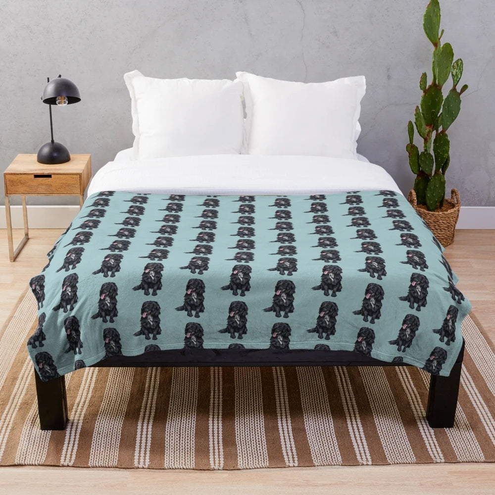 Cute black cocker spaniel dog art printed on a plush, soft blanket
