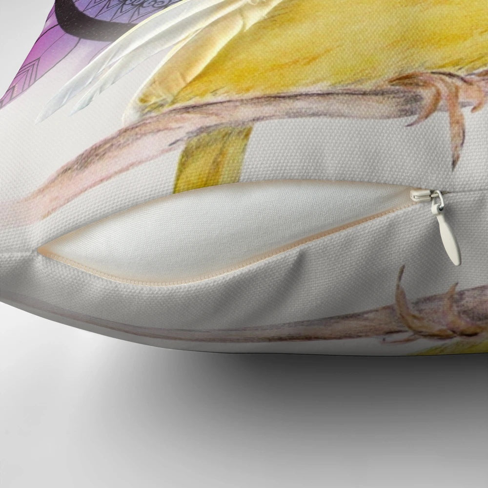 Yellow bird decorative pillow for collaboration and home decor