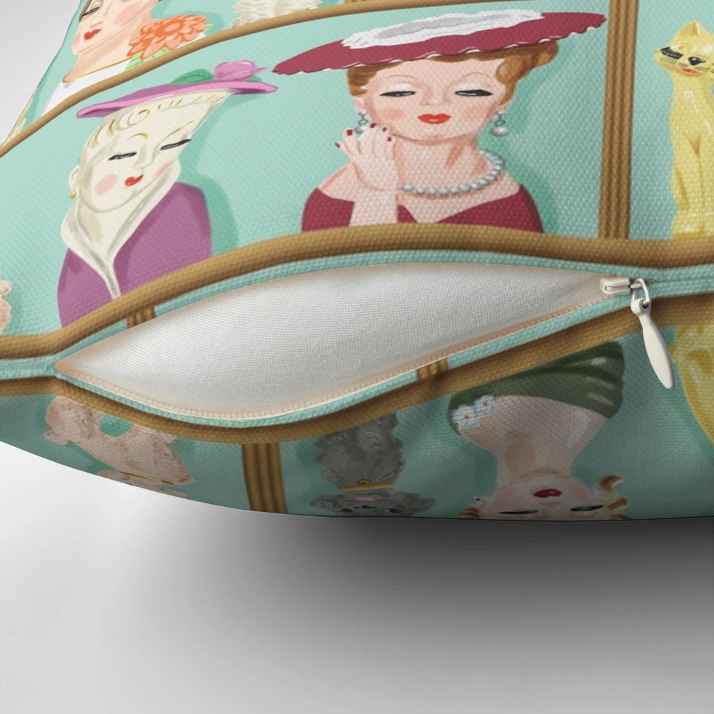 Collectible vintage lady head vases featuring cute cats and dogs, a unique piece of 1940s-1950s kitsch decor.