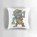 Colorful abstract portrait pillow with a funny cartoon character wearing glasses