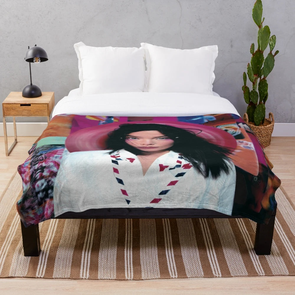 Colorful Bjork-inspired plush blanket with modern art design