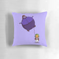Vibrant purple bubblegum-themed pillow featuring characters from the classic Willy Wonka and the Chocolate Factory movie