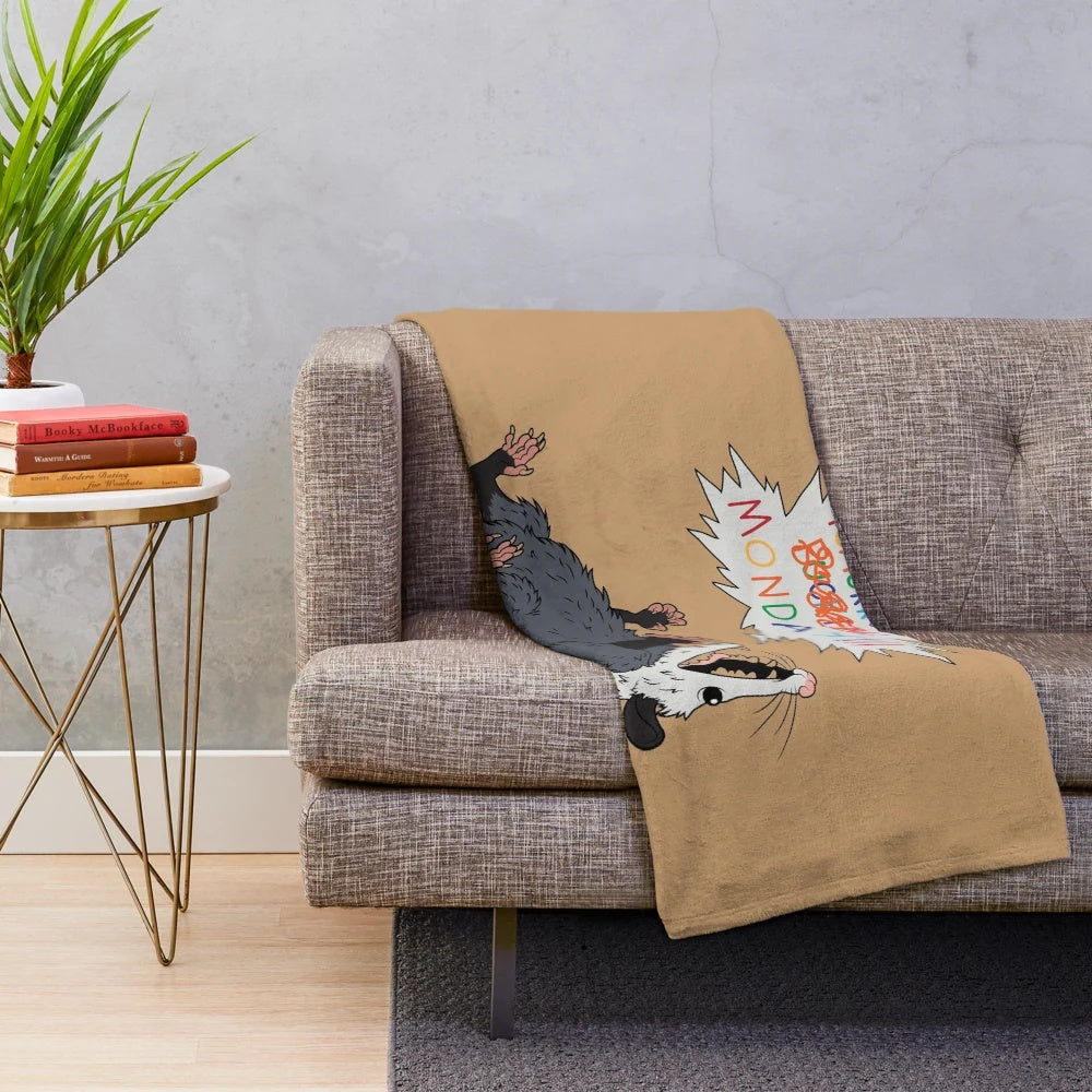 Colorful cartoon opossum plush blanket