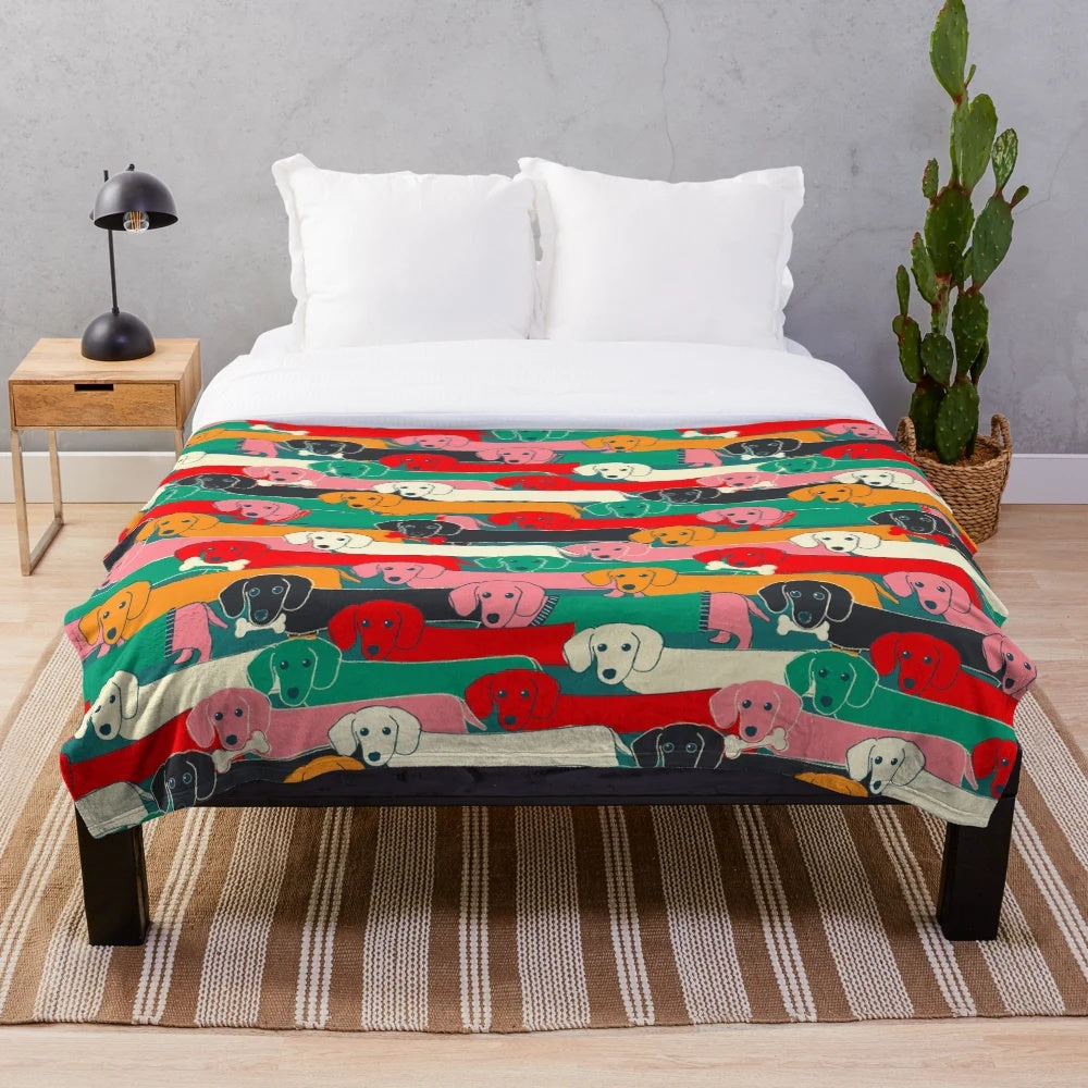 Vibrant dogs pattern plush blanket