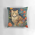 Vibrant floral tapestry design with a cat, perfect for cat lovers and home decor.