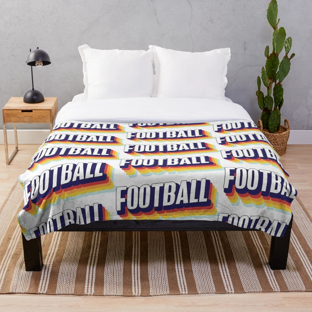 Colorful football-themed plush blanket