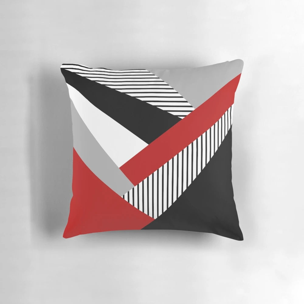 Colorful, abstract geometric design on a square throw pillow