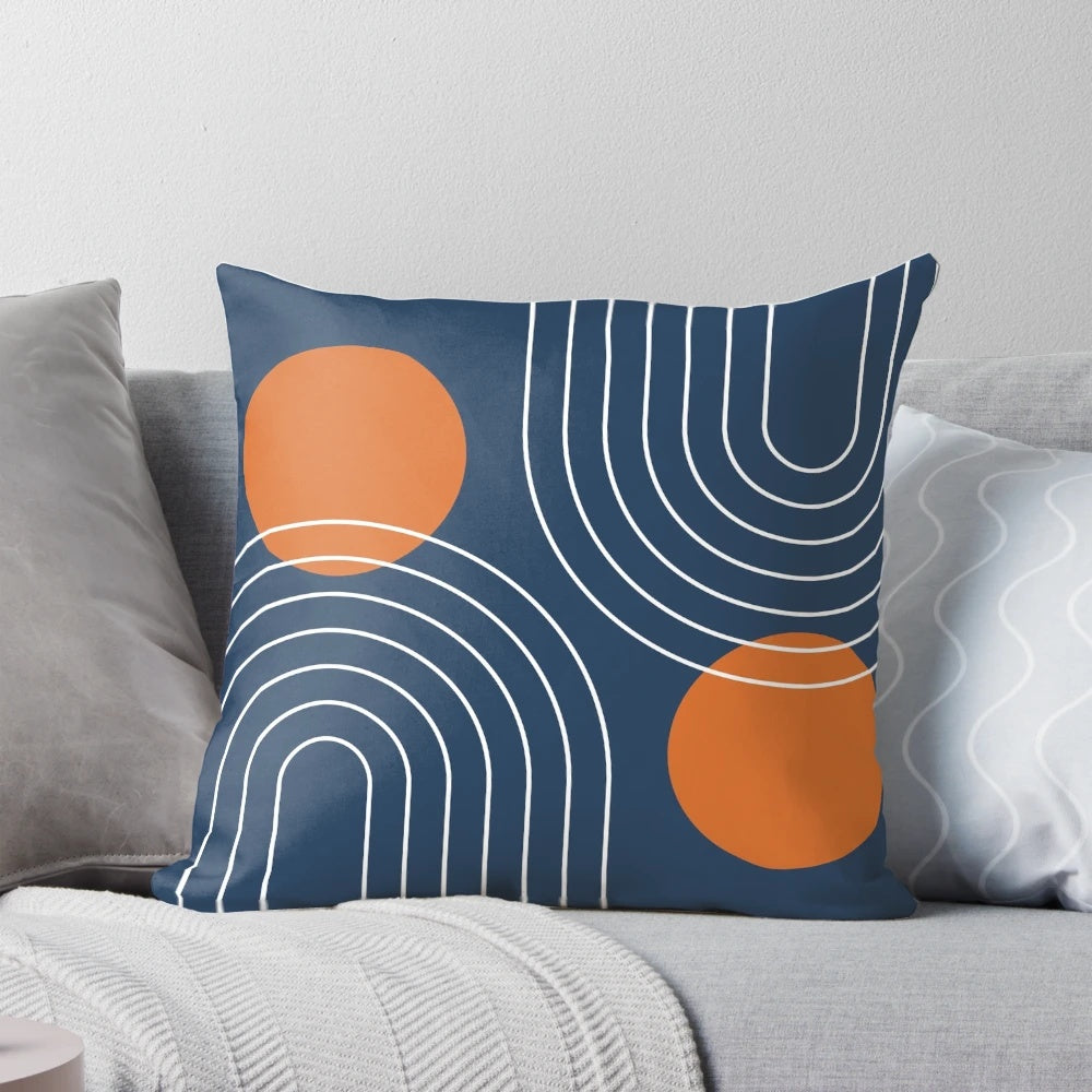 Mid Century Modern Geometric Pillow in Navy Blue and Burnt Orange