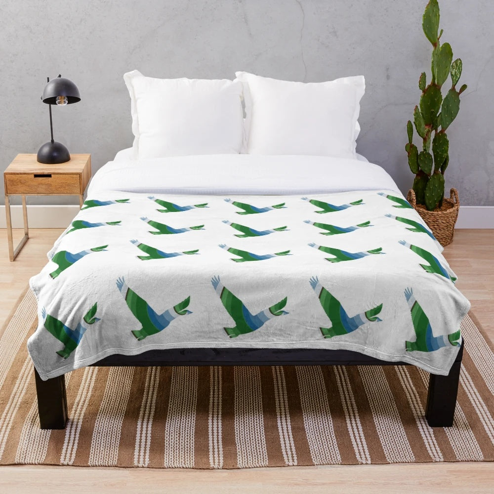 Vibrant goose plush blanket with abstract nature-inspired design