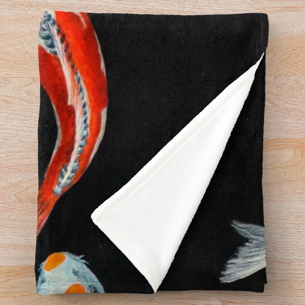 Koi fish plush blanket with vibrant colors and intricate details