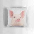 Vibrant, colorful portrait of a pig on a throw pillow, featuring a whimsical and playful design.