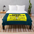 Colorful plush blanket featuring the Gogol Bordello band logo and design