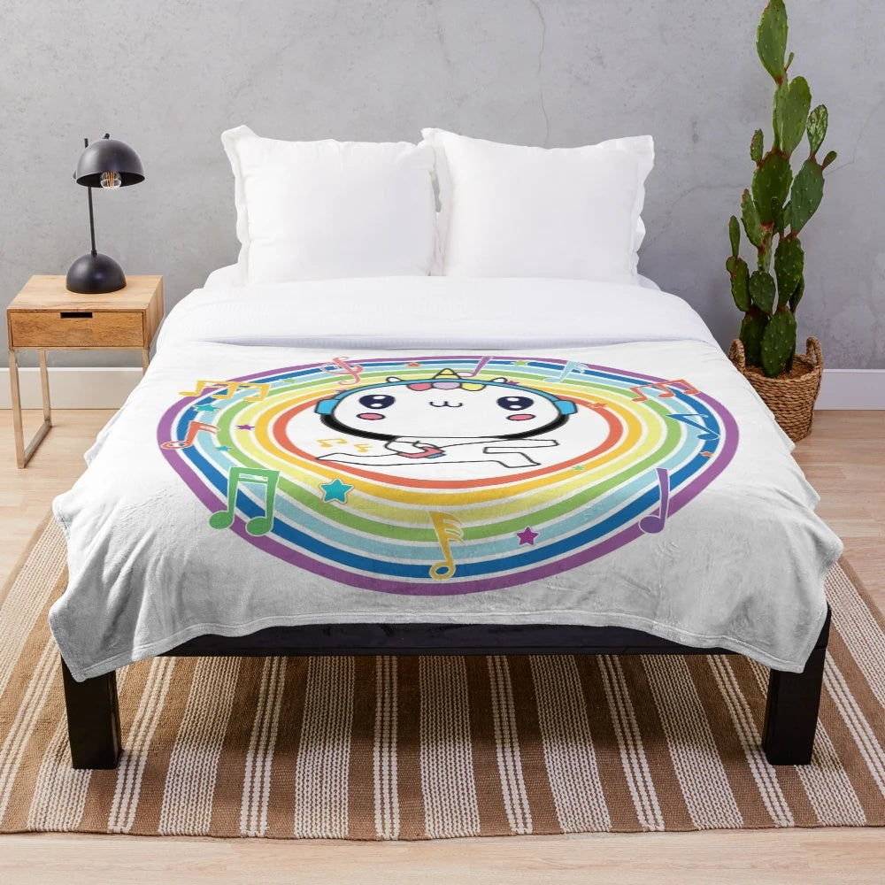 Colorful plush musical unicorn blanket