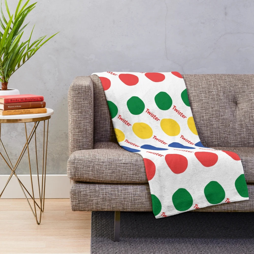 Colorful retro twister pattern plush blanket