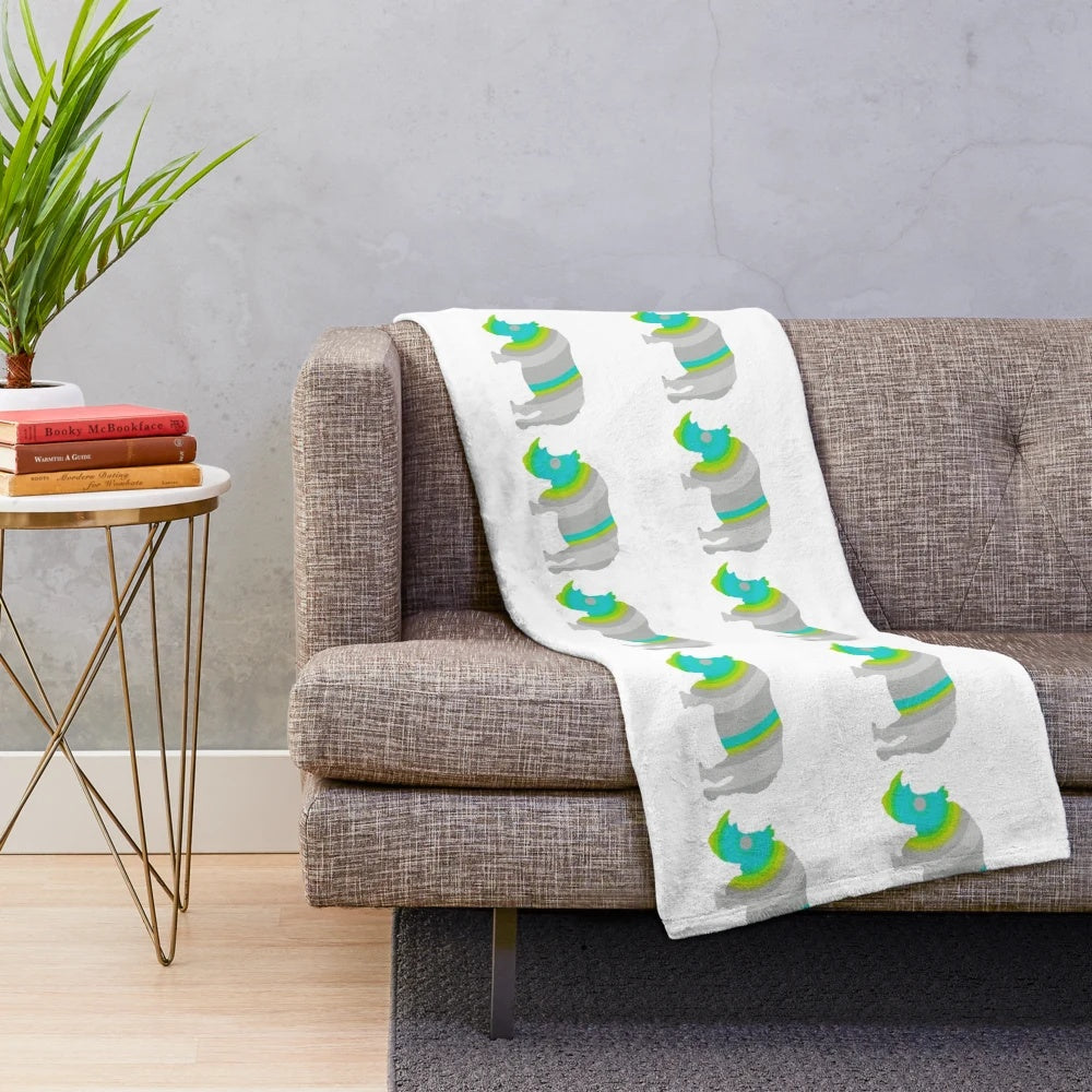 Colorful and abstract rhino plush blanket