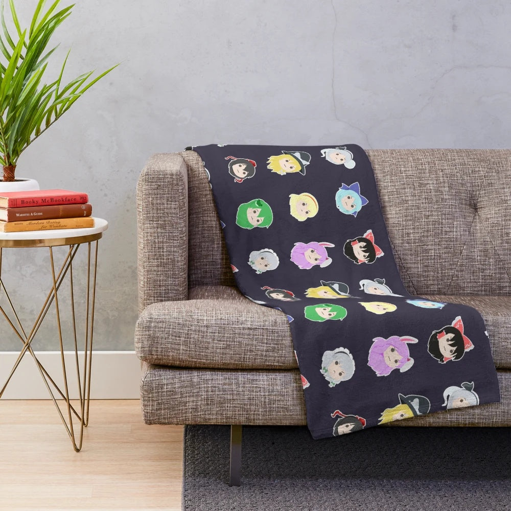 Colorful Touhou project-themed plush blanket with transparent design