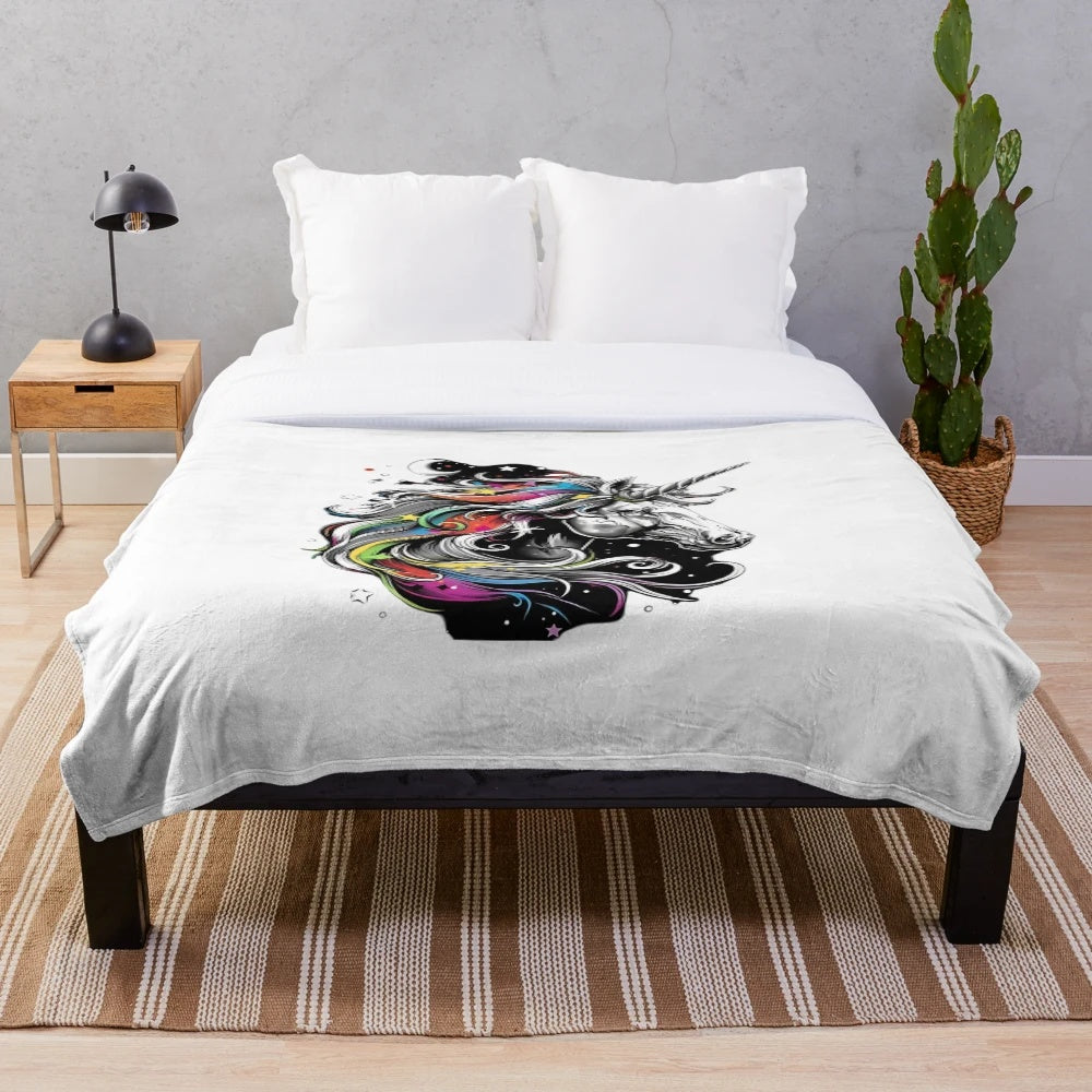 Colorful unicorn plush blanket with a magical creature design