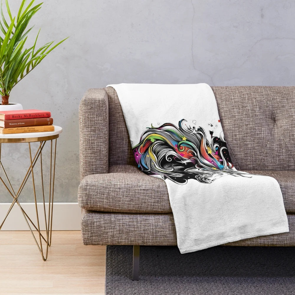 Colorful unicorn plush blanket with a magical creature design