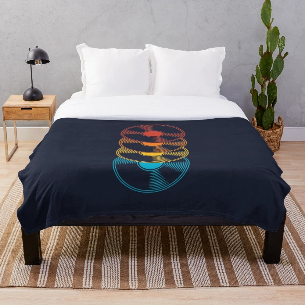 Colorful vinyl record-themed plush blanket