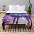 Colorful wolf plush blanket with abstract, fantasy design