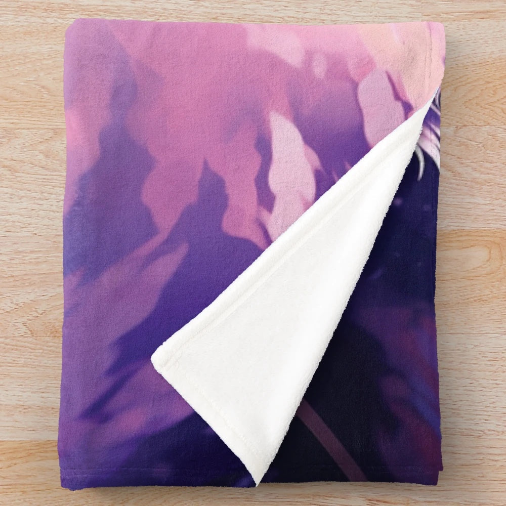 Colorful wolf plush blanket with abstract, fantasy design