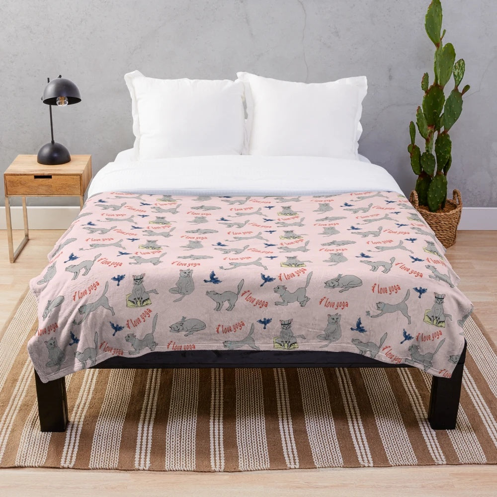 Cozy plush yoga blanket with cat and animal designs