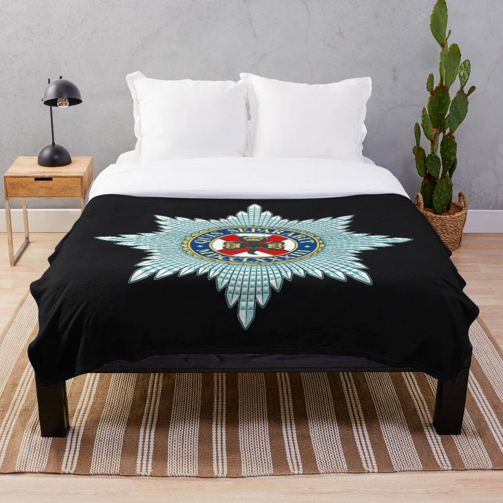 Irish Guards plush blanket featuring the iconic British Army emblem