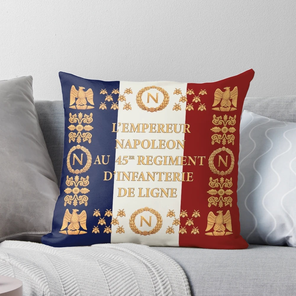 Detailed Napoleonic 45th Regiment French Flag Printed on a High-Quality Throw Pillow