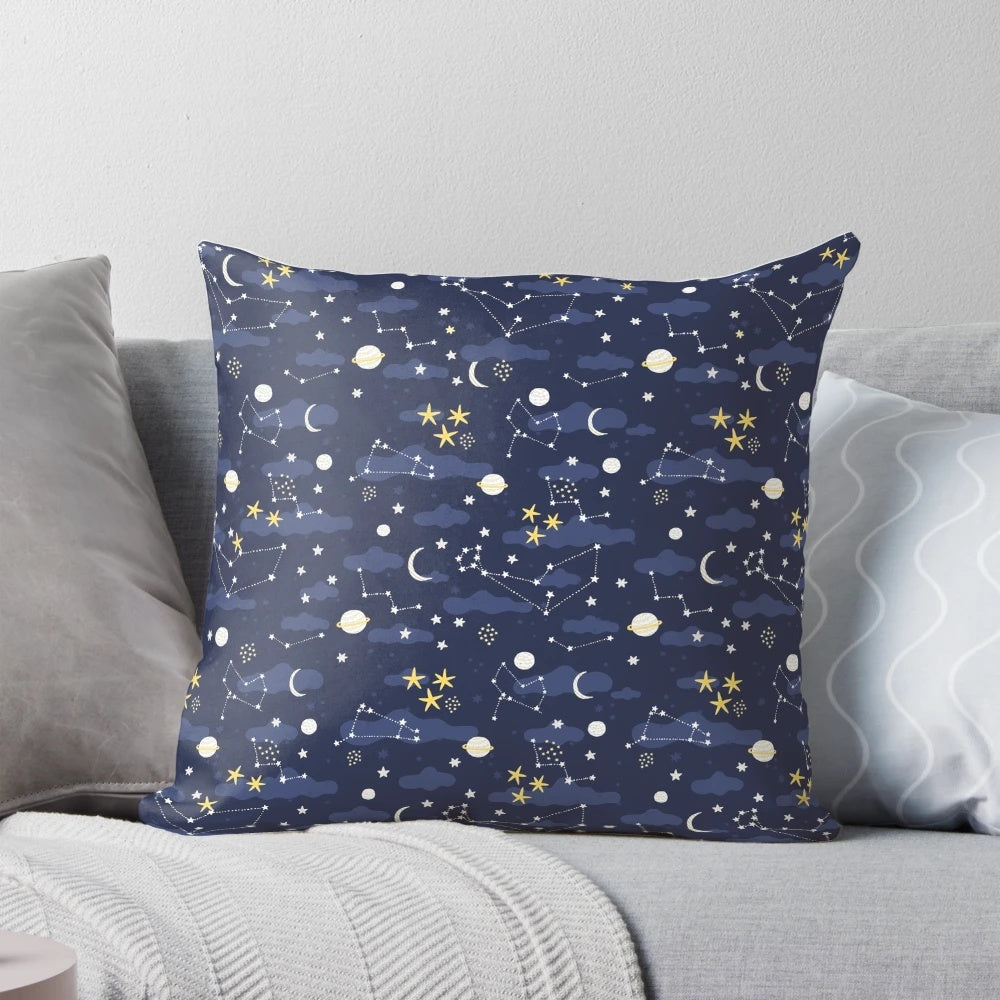 Cozy galaxy-themed pillow with a cosmic, starry design for astronomy lovers