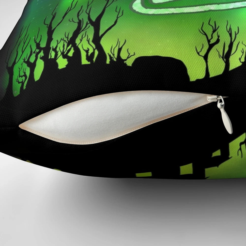 Mysterious colored pillow with an otherworldly, eldritch design perfect for Lovecraft fans and horror home decor enthusiasts.