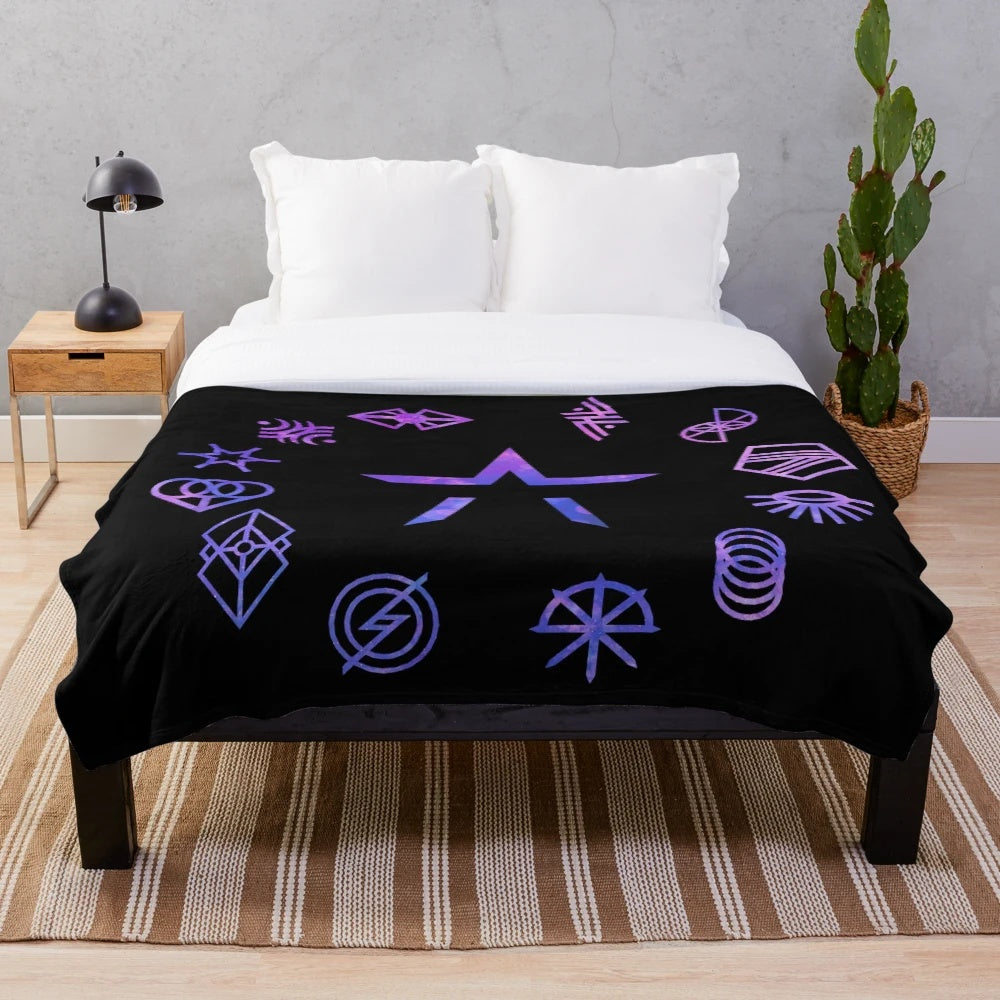 Starset Divisions Plush Blanket featuring the band's iconic logo and cosmic design