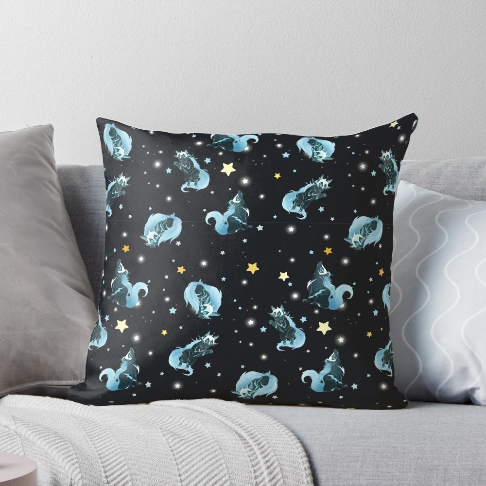 Cosmic Wolf Pillow featuring a majestic wolf design against a starry backdrop