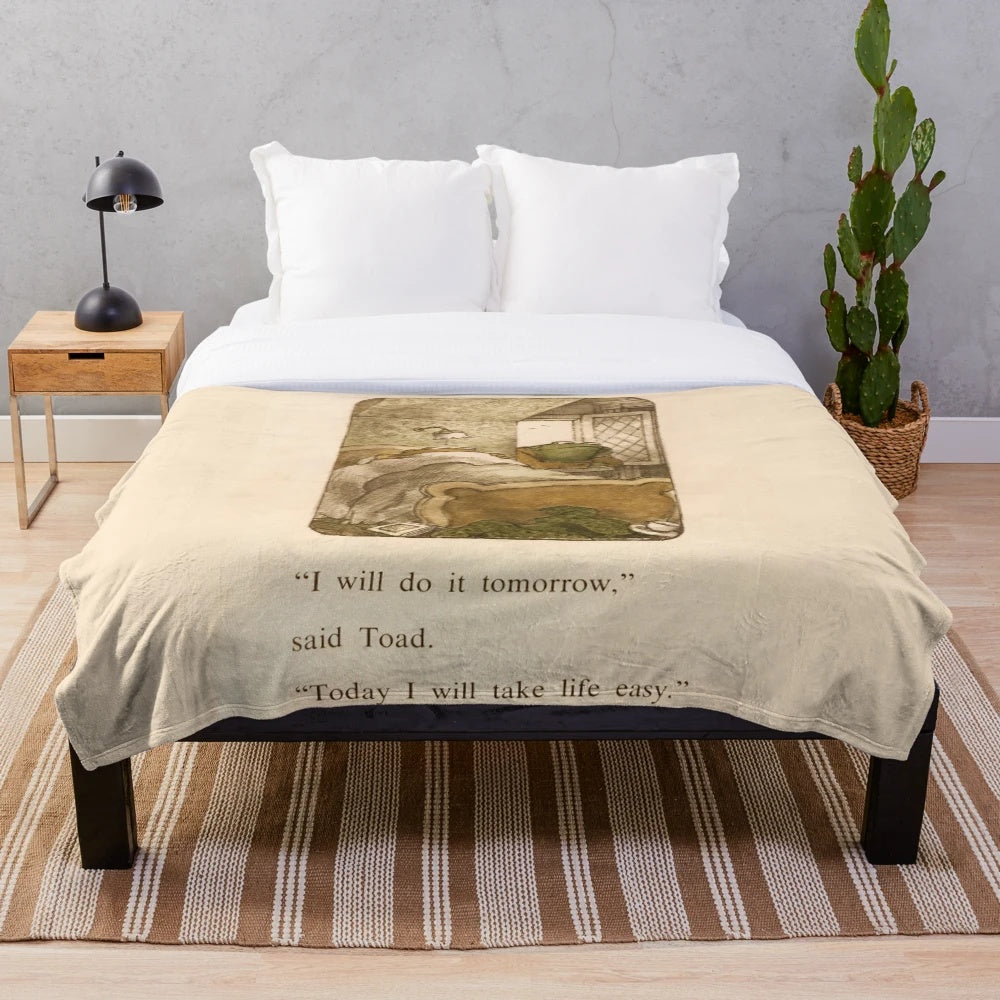 Frog and Toad plush blanket with cottage core design