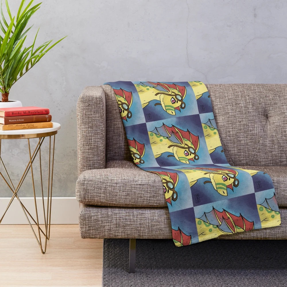 Adine-inspired plush blanket featuring a fantasy creature with scaly wings