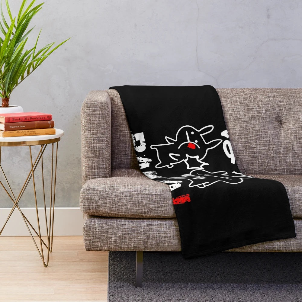 Cozy anime inspired plush blanket with funny baka rabbit slapping design