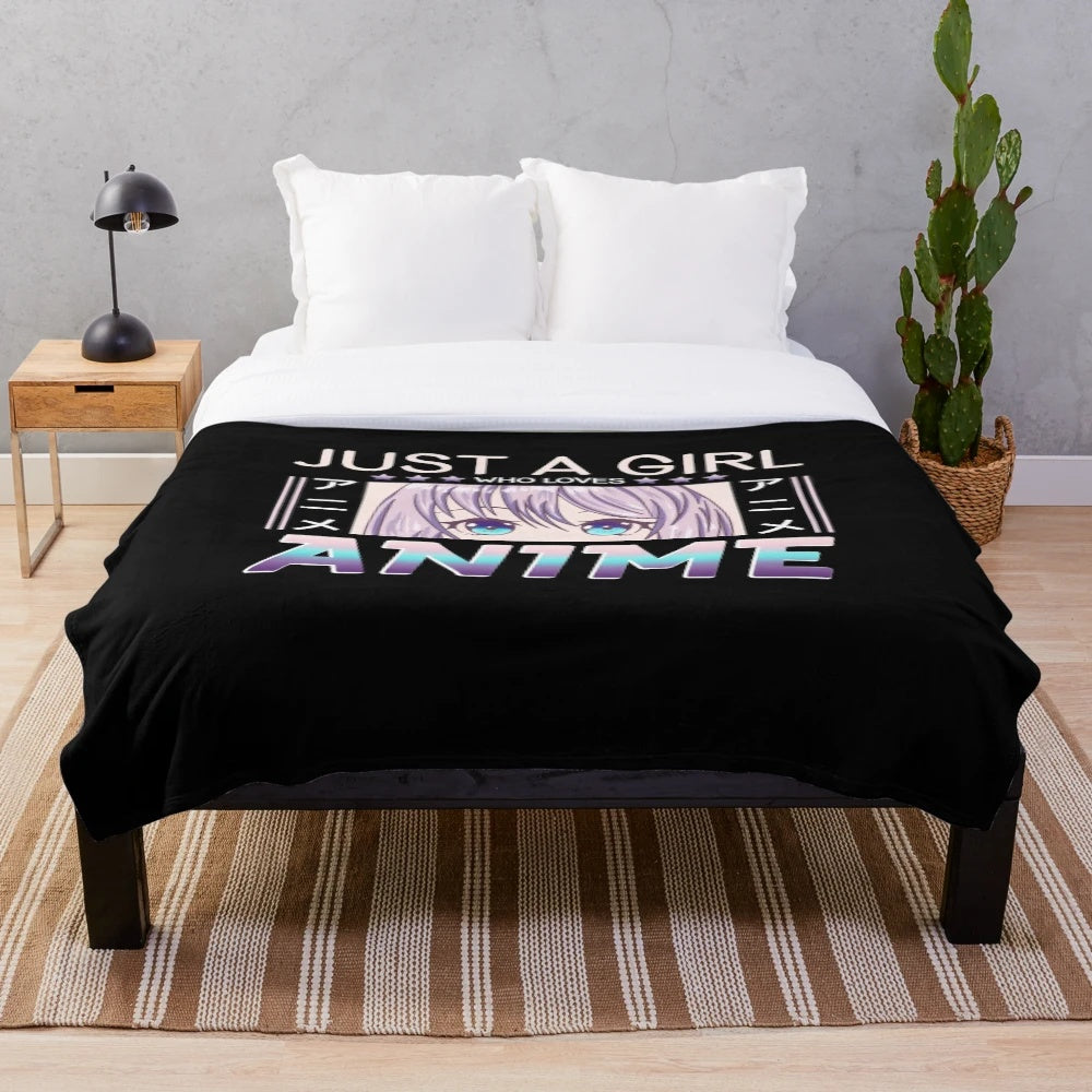 Anime-inspired plush blanket with kawaii design