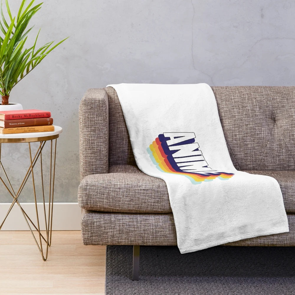 Anime-inspired plush blanket with colorful, kawaii design
