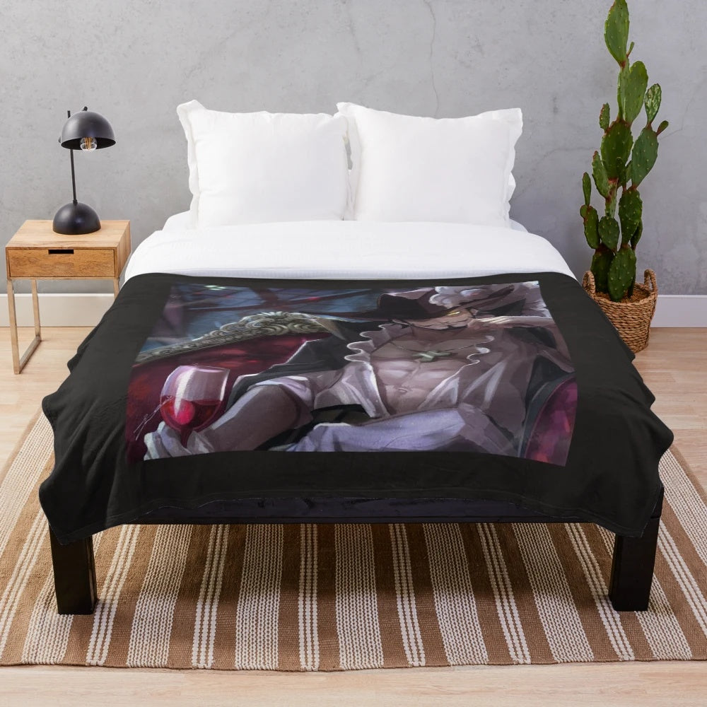 Anime plush blanket with cool guy and lone wolf design