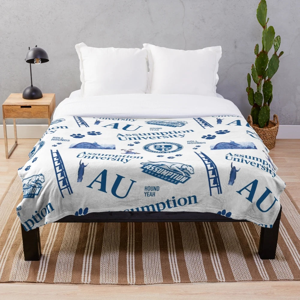 Soft and comfortable Assumption University pattern plush blanket