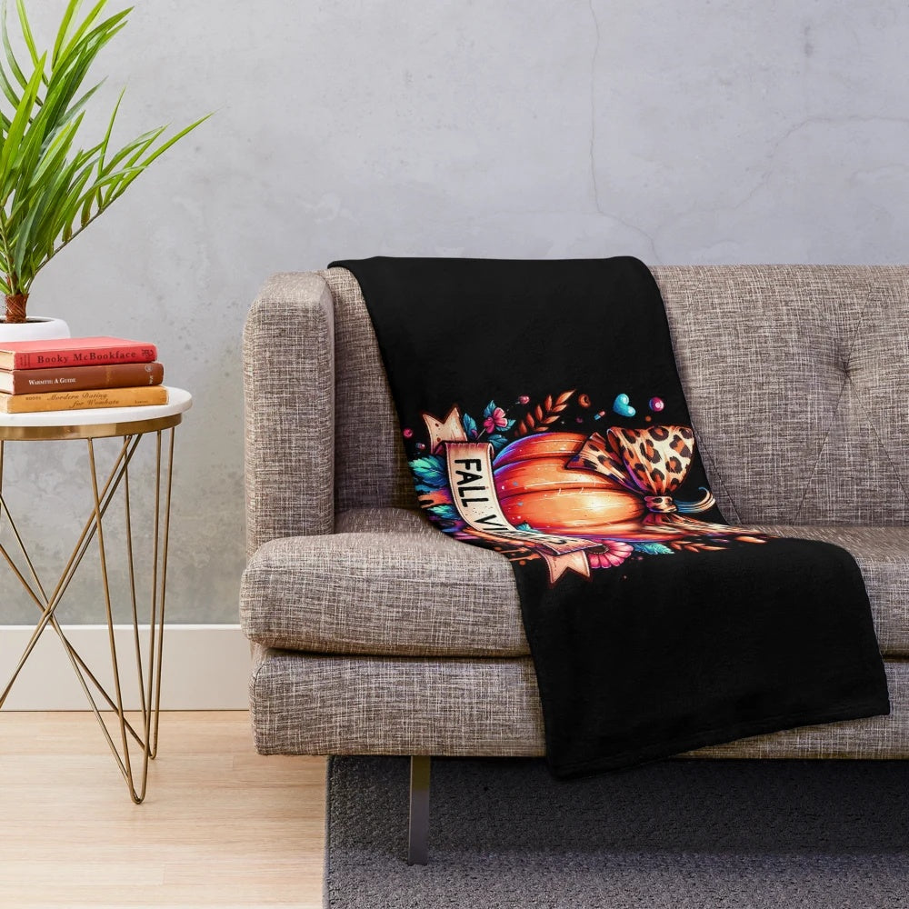 Cozy plush autumn blanket with retro fall art design