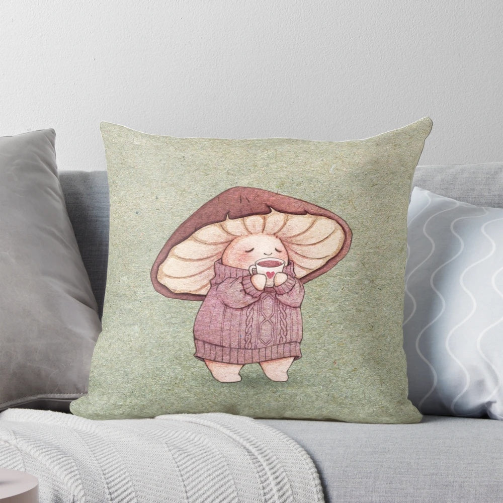 Soft, knitted sweater-inspired pillow in earthy, autumnal tones for a cozy, hygge-inspired home.