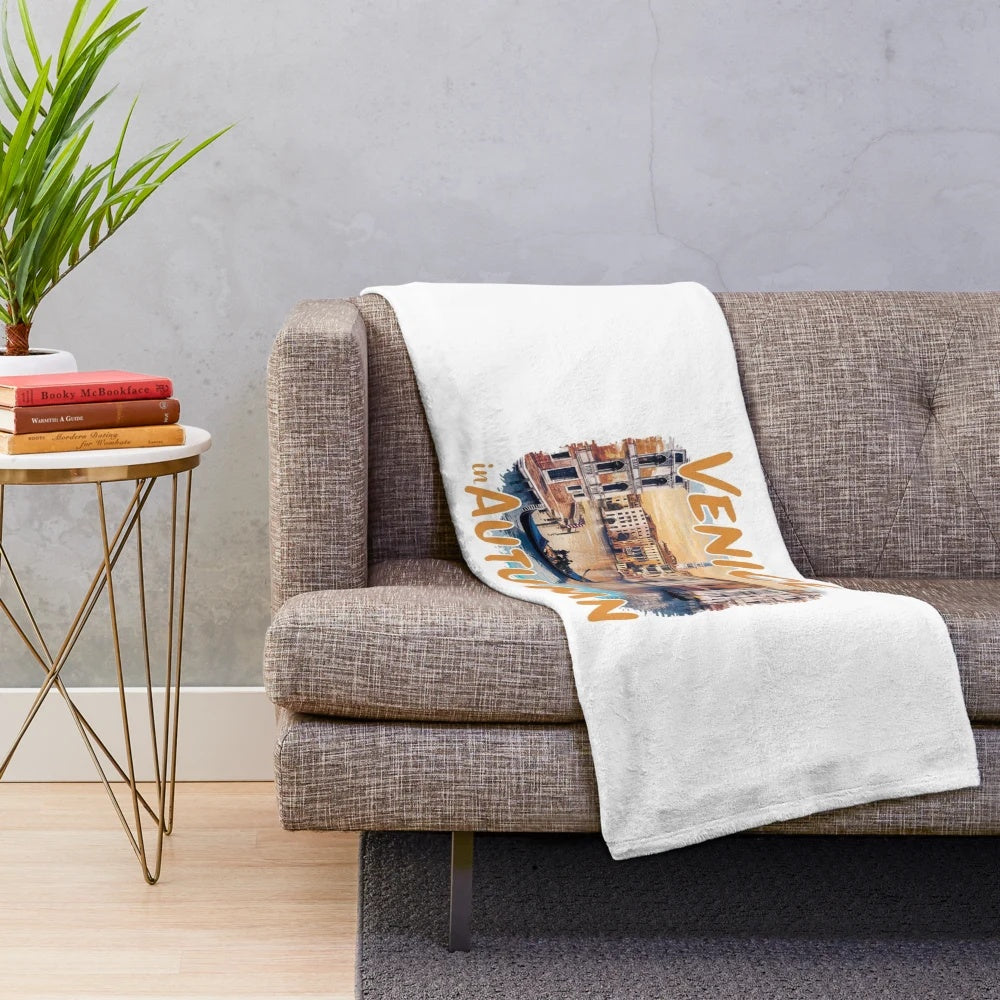 Plush Autumn Blanket with Venice Scenery