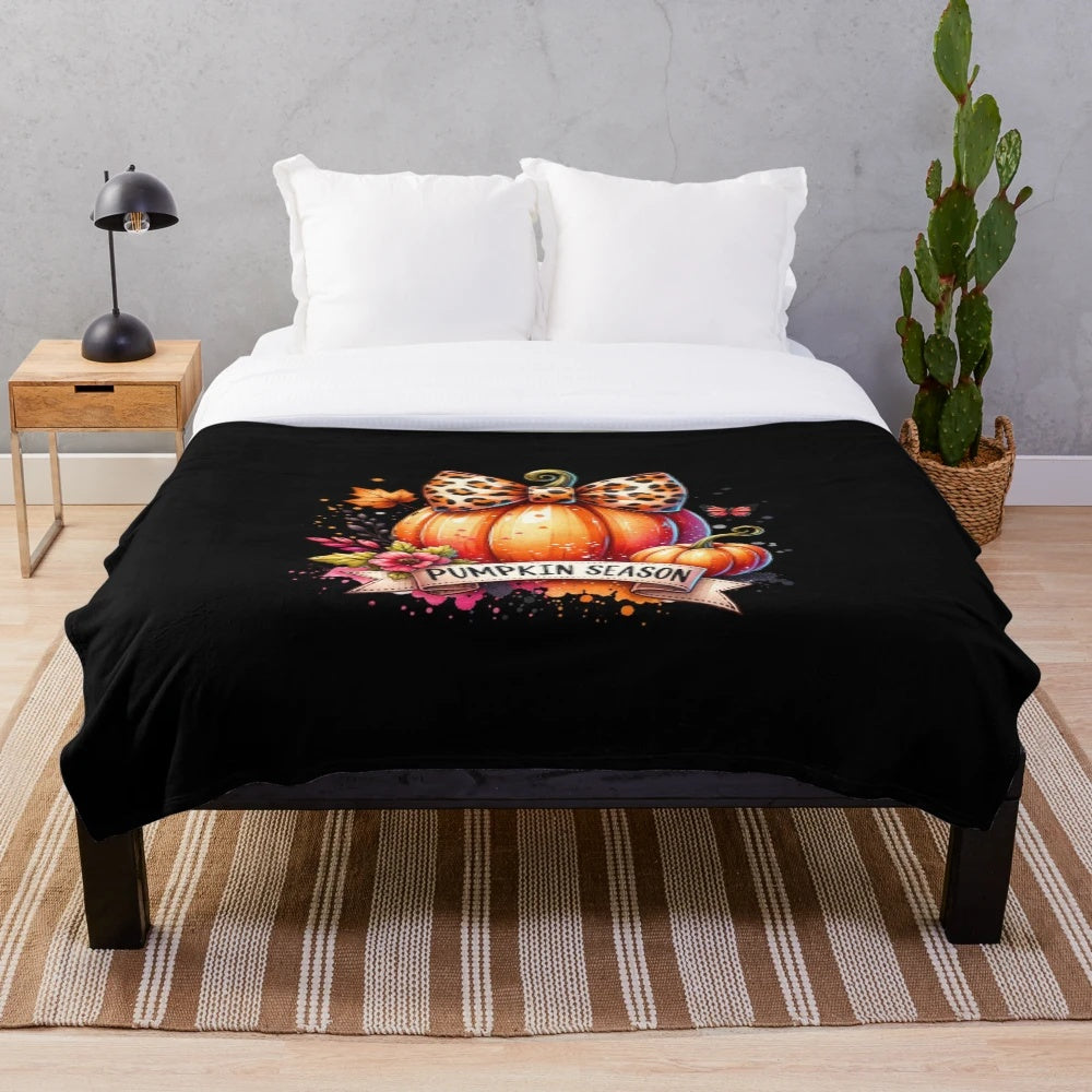 Autumn plush blanket with watercolor pumpkin design