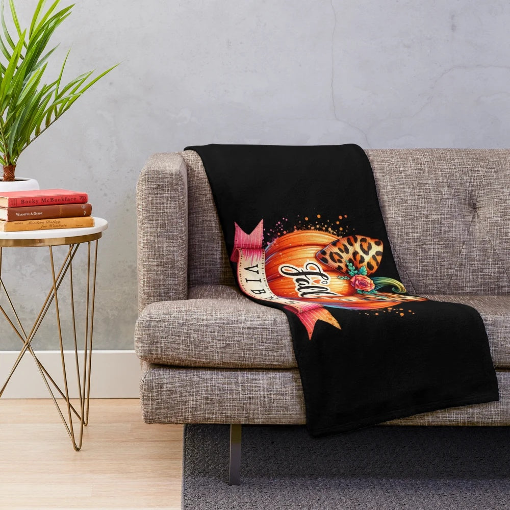 Cozy autumn-inspired plush blanket with retro watercolor fall aesthetic design