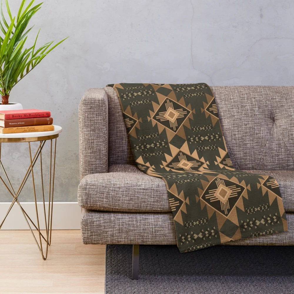 Plush blanket with seamless Aztec and Navajo inspired pattern
